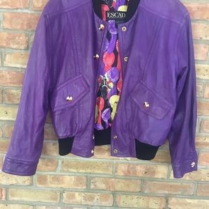 Escada Margaretha Ley Purple Leather Bomber Jacket Vtj Size 38/8